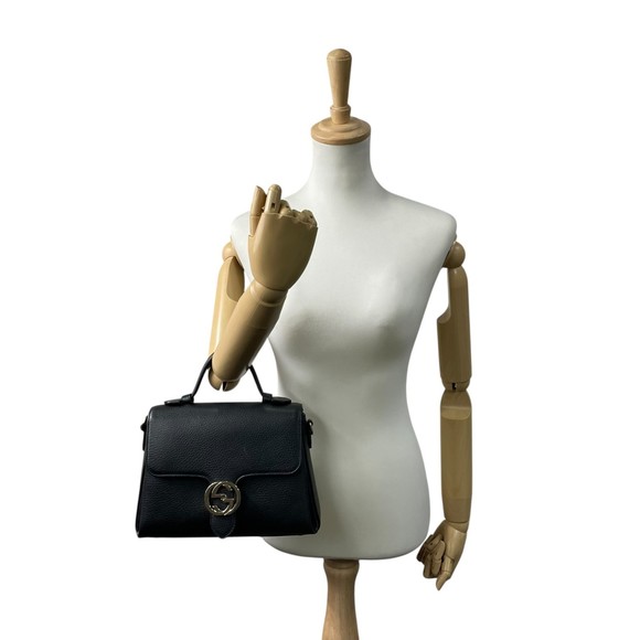 GUCCI Interlocking G 2-Way Handbag/Shoulder Bag in Black Leather with Gold Ha... - Picture 5 of 16